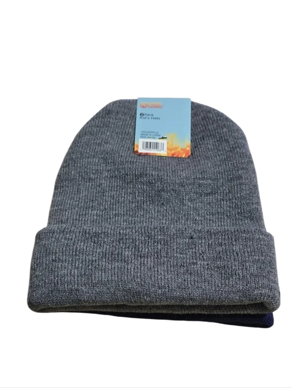 #HL02 Kids Winter Beanie and Gloves Set - Gray / Navy 2 Pairs